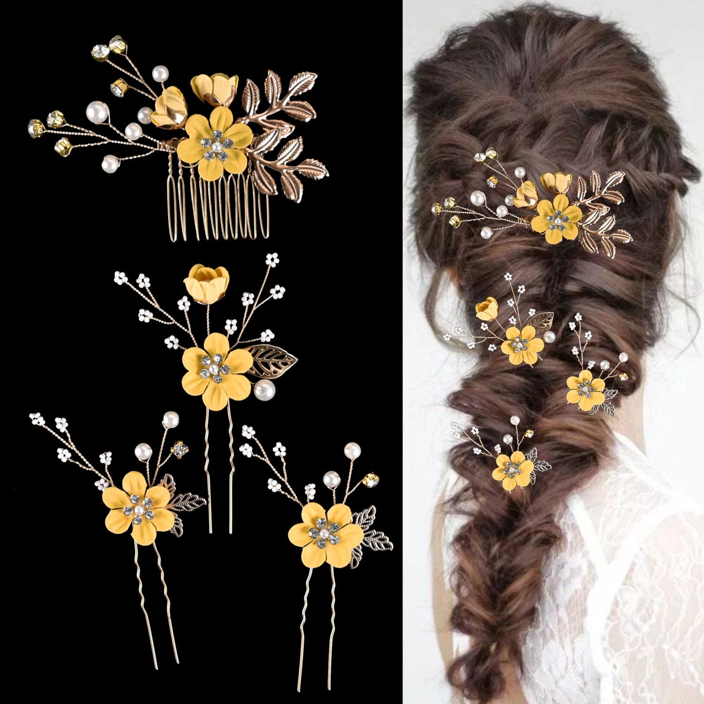 Colorful Floral Bride Wedding Hair Accessories Set