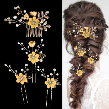 Colorful Floral Bride Wedding Hair Accessories Set