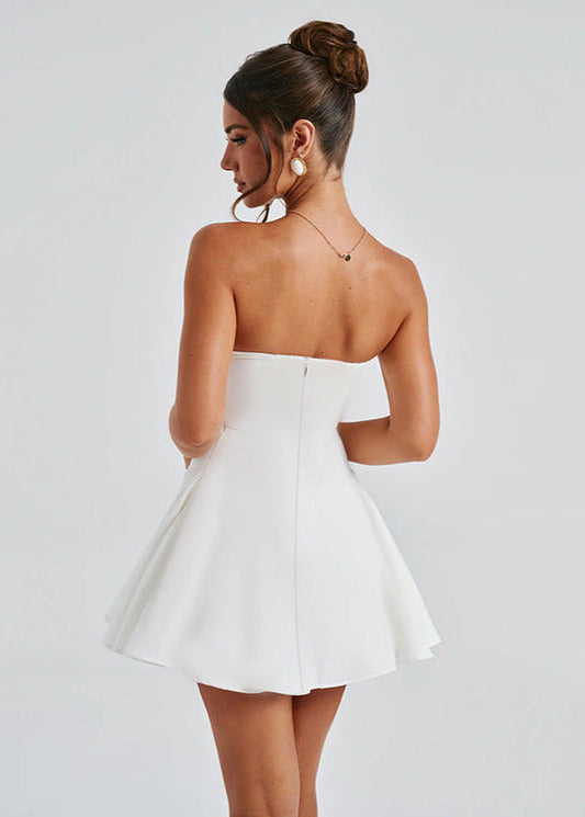 Strapless Lace Up Back Dress With Bow Detail