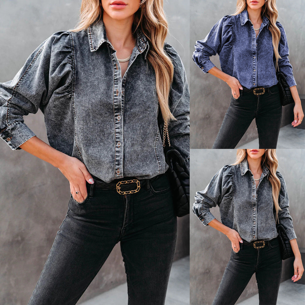 Trendy Casual Denim Shirt with Lapel for Women