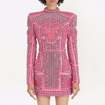 Elegant Sequin Bodycon Dress With Stand Collar