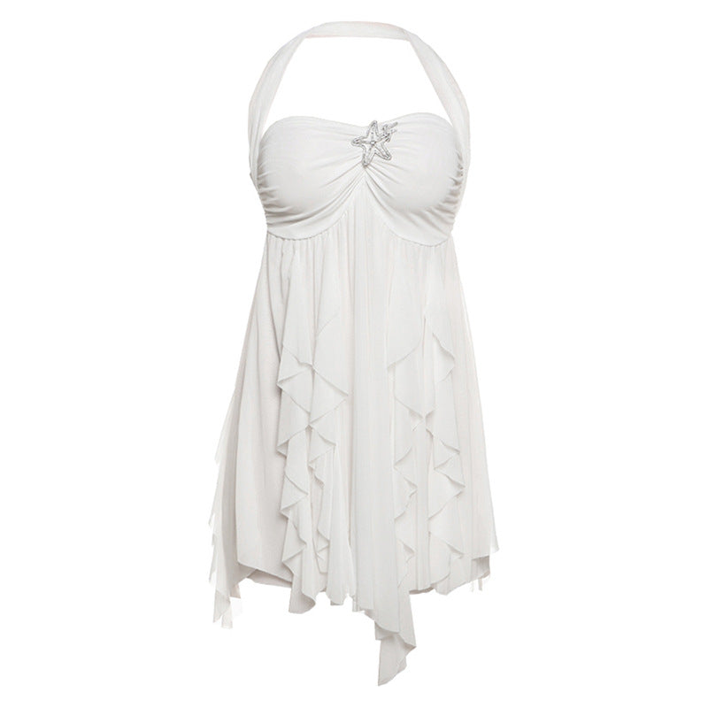Backless Halter Neck Irregular Hem Mini Dress
