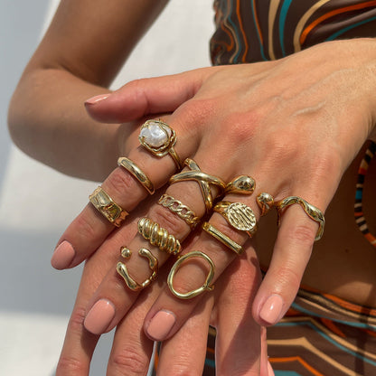 Geometric Metal Texture Water Drop Ring Set Trendy Women'S Rings