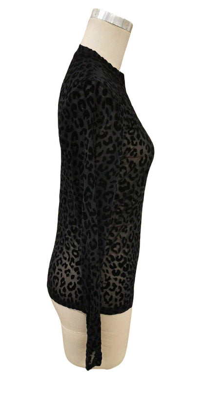Black Leopard Print Sexy Mesh Top