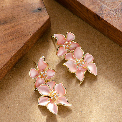 French Floral Drop Earrings With Rhinestones