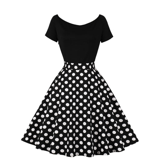 Retro Polka Dot Maxi Dress Cotton Splicing Elegant Style