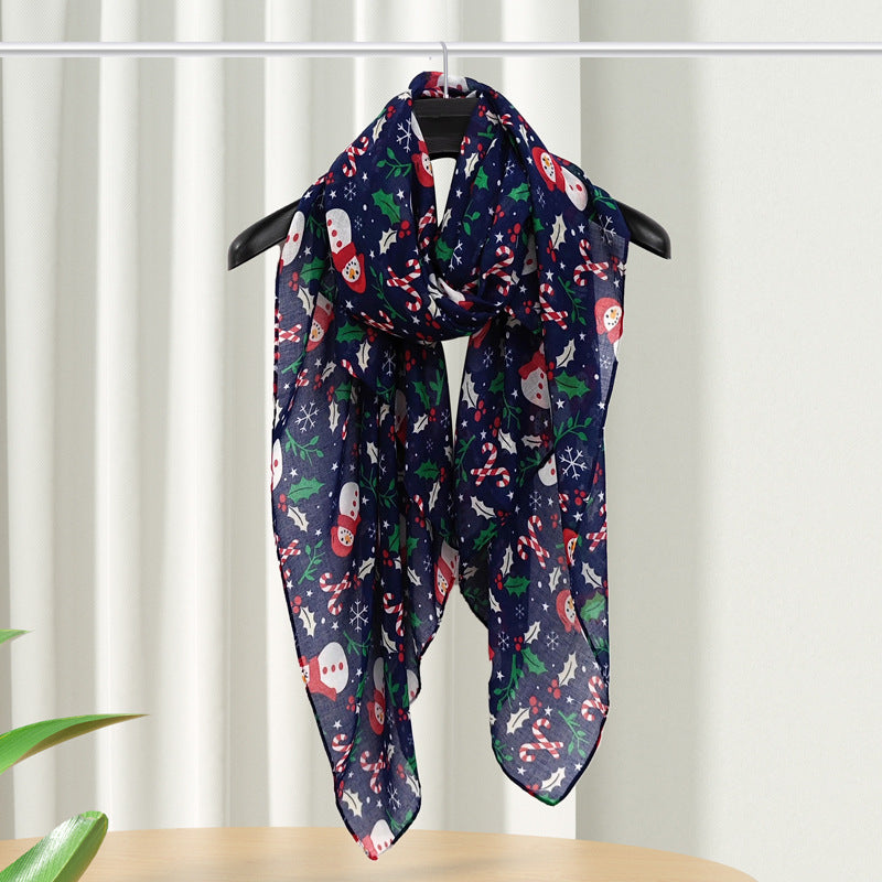 Christmas Theme Cartoon Print Silk Scarf
