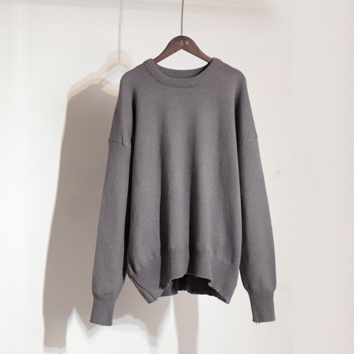 Classic Round Neck Sweater Solid Color Knit Top Casual Elegance