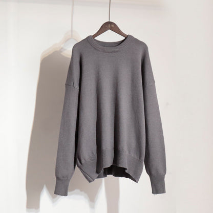 Classic Round Neck Sweater Solid Color Knit Top Casual Elegance