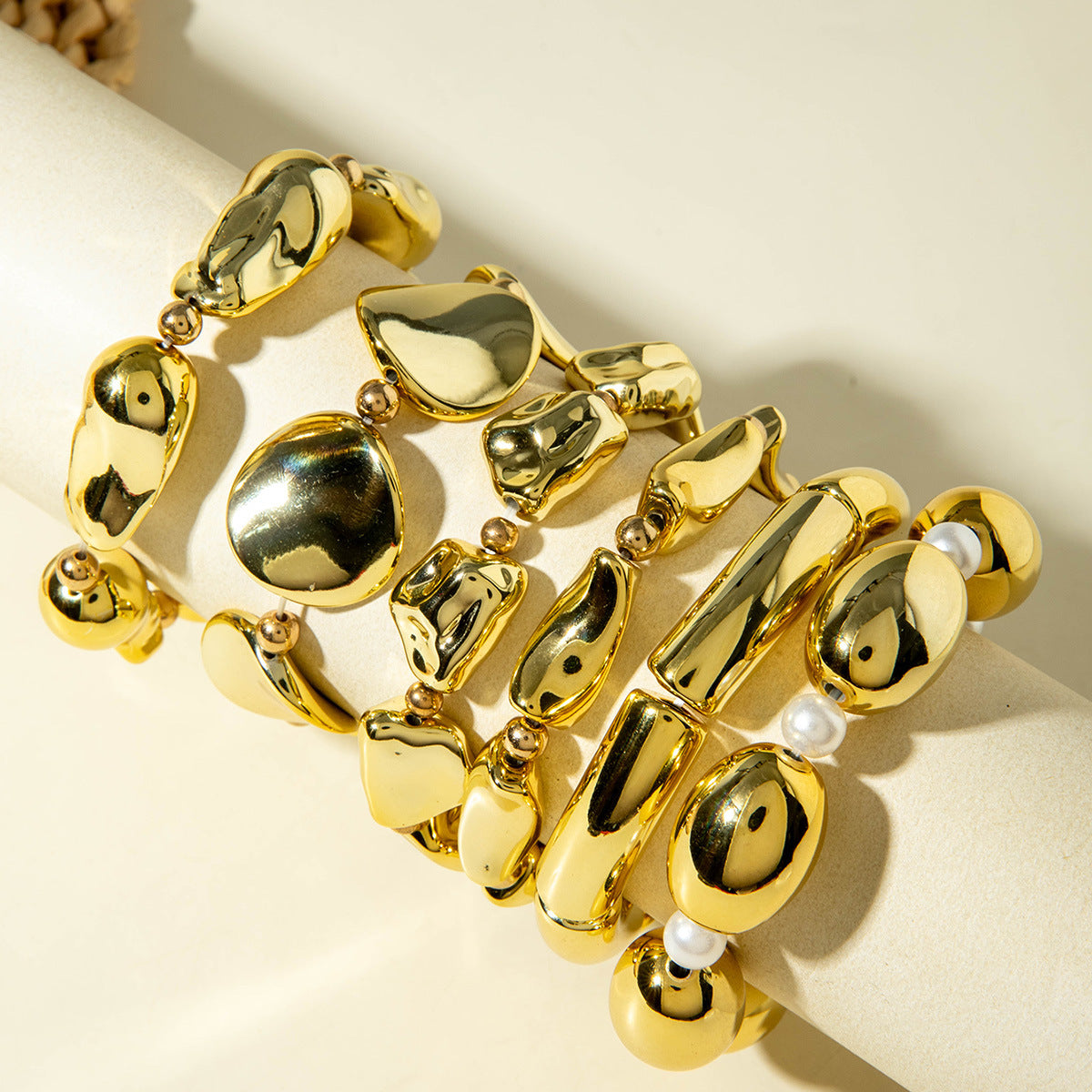 Layered Geometric Statement Cuff Bracelet Set