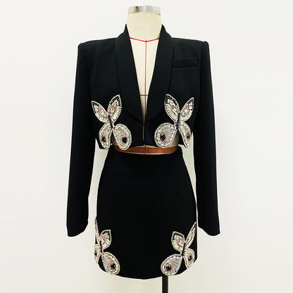 Beaded Butterfly Short Suit Skirt Set