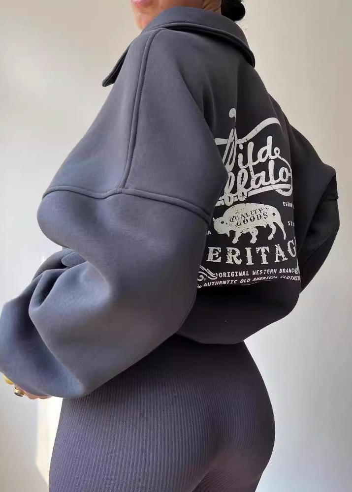 Oversized Half Zip Sweatshirt Cotton Blend Vintage Style