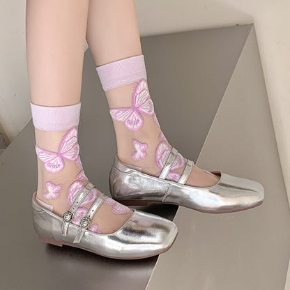 Rufia - Adorable Purple Patterned Sheer Socks