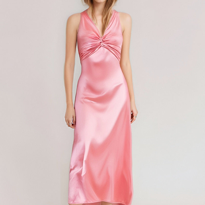 Elegant V-Neck Ruched Bodycon Maxi Dress