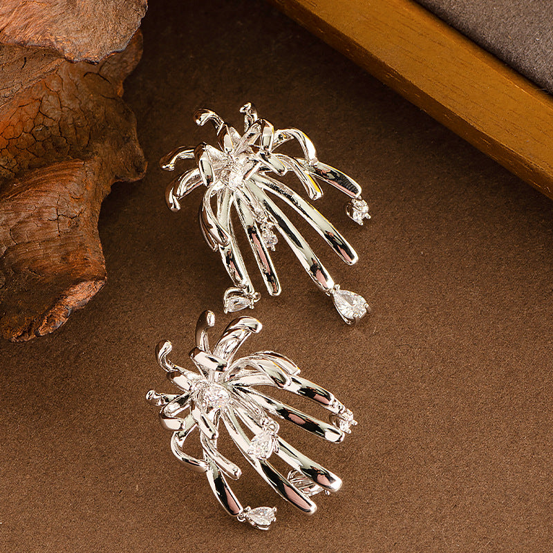 French Floral Crystal Tassel Earrings For Women