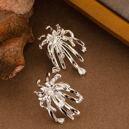 French Floral Crystal Tassel Earrings For Women