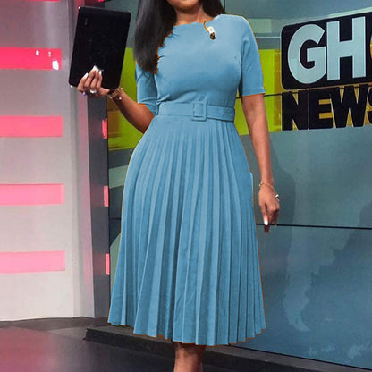 High Waist Pleated A-Line Dress Elegant Urban Style