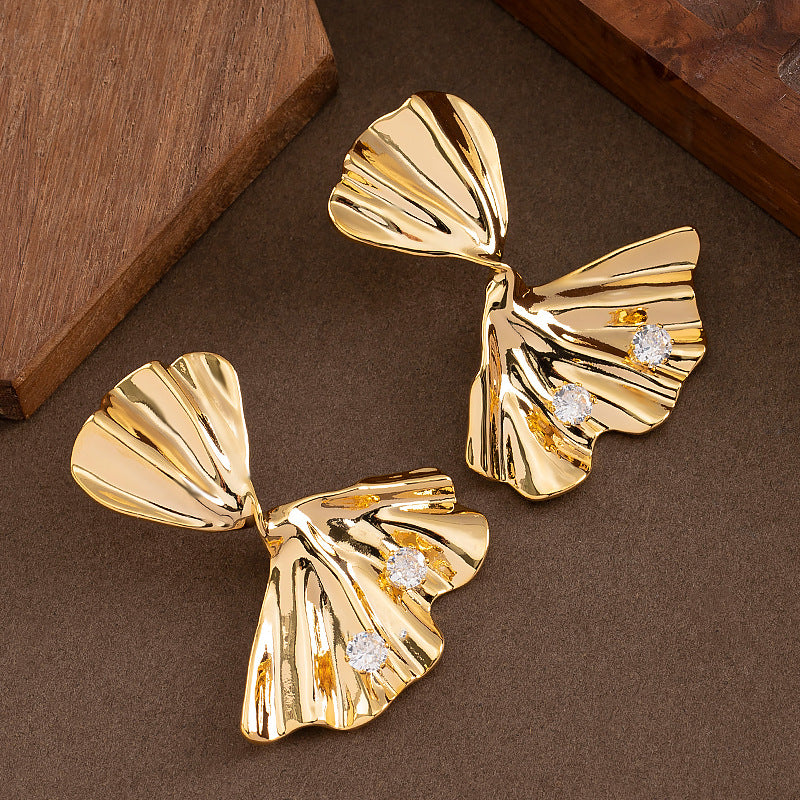 Elegant Ginkgo Leaf Earrings With Rhinestones For Women