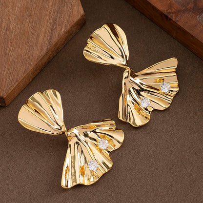 Elegant Ginkgo Leaf Earrings With Rhinestones For Women