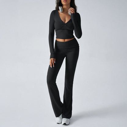 Women's Casual Knit Long Sleeve T-Shirt and Pants Set