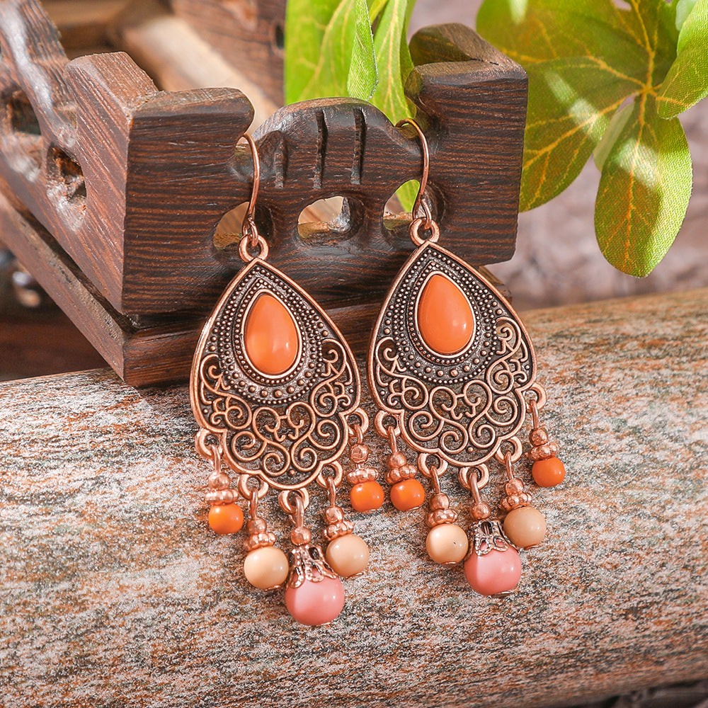 Bohemian Vintage Floral Tassel Earrings for Women