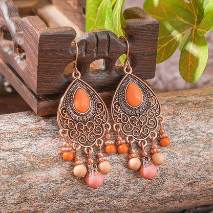 Bohemian Vintage Floral Tassel Earrings for Women