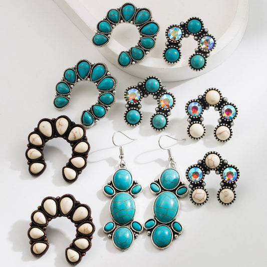 Ethnic Style Geometric Dangle Earrings with Turquoise and Alloy
