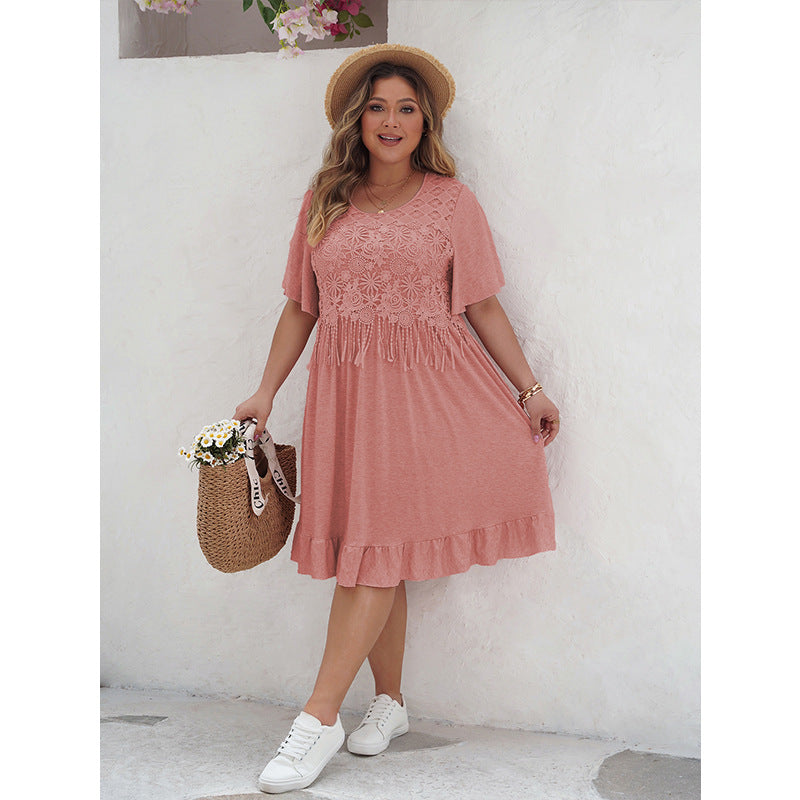 Bohemian Chic Plus Size Dress with Fringe Design