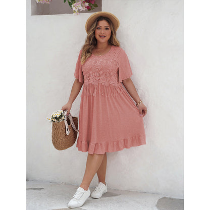 Bohemian Chic Plus Size Dress with Fringe Design