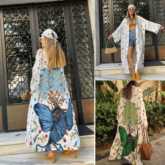 Printed Long Sun Protection Cardigan For Women'S Swimwear, Paired With Bikini Cover Up For Women'S Vacation Beach
