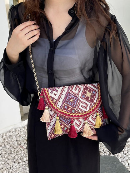 Vintage Ethnic Style Shoulder Bag Woven Canvas Crossbody Bag