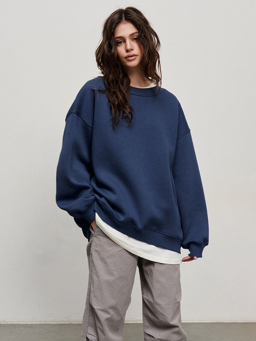Oversized Solid Color Pullover Sweatshirt for Women
