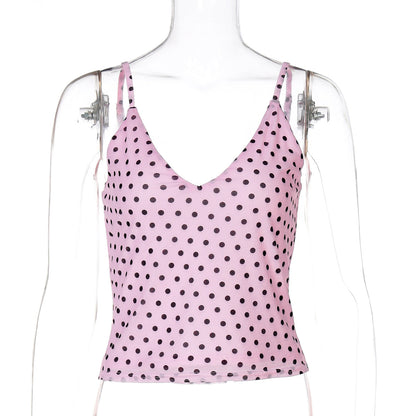 Polka Dot V-Neck Bodycon Cami Top