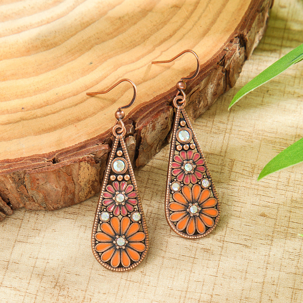 Bohemian Daisy Drop Earrings with Colorful Water Drop Design