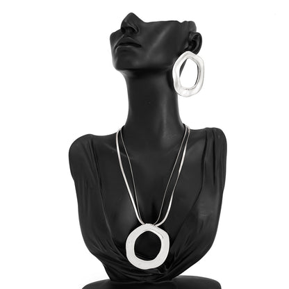 Geometric Hollow Circle Pendant Necklace Hip Hop Snake Chain