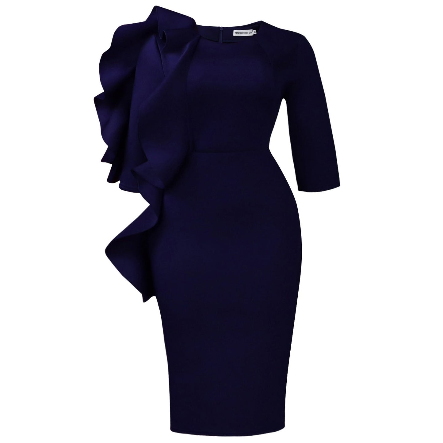 Elegant Ruffle Hem Midi Dress With Short Sleeves