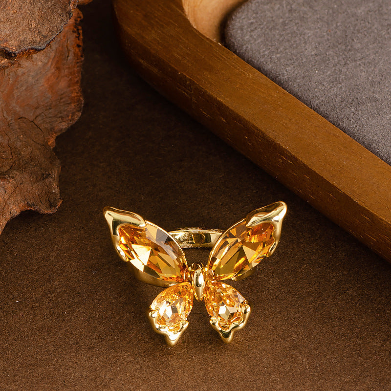 Fashion Crystal Butterfly Adjustable Open Ring For Women