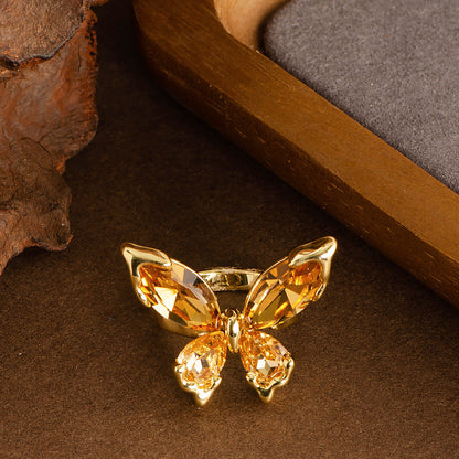 Fashion Crystal Butterfly Adjustable Open Ring For Women