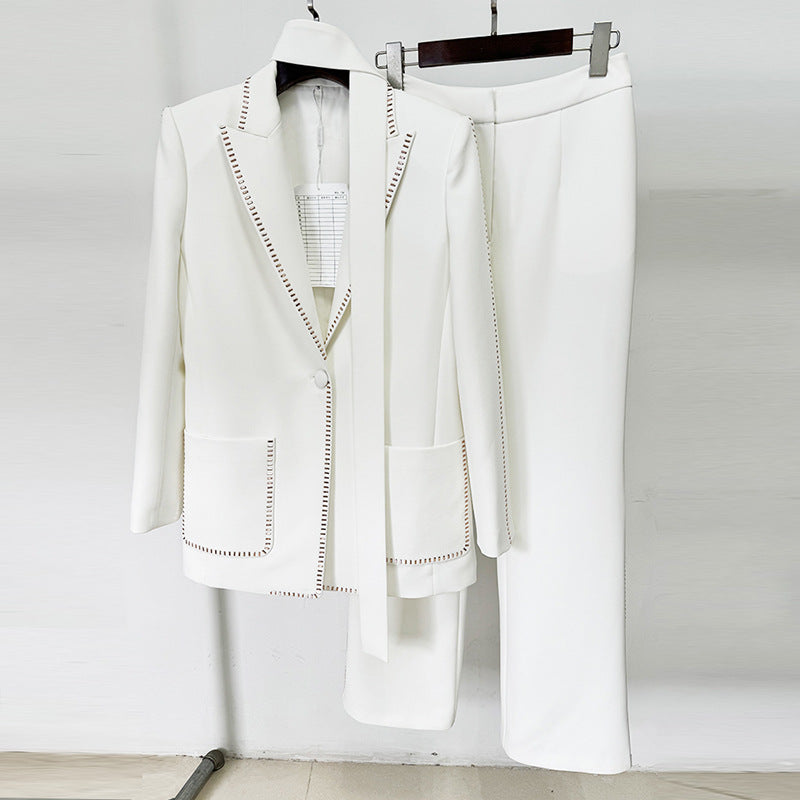 Button-Up Cotton Blazer Pants Set
