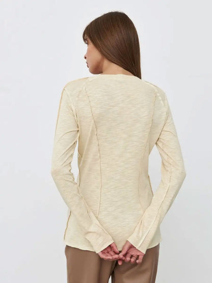 Patchwork Round Neck Simple Tops
