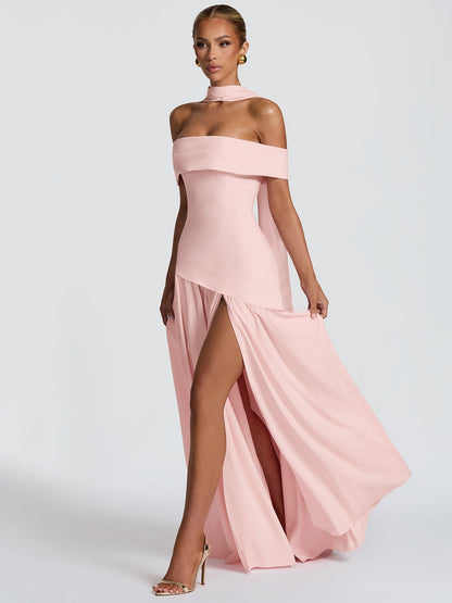 Off-Shoulder Long Dress with Side Slit for Elegant Women