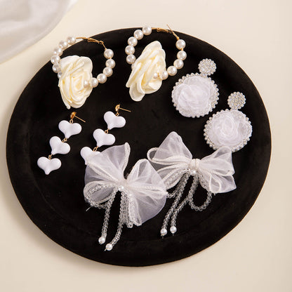 Fresh Camellia Drop Earrings With Imitation Pearls