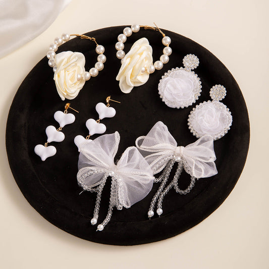Fresh Camellia Drop Earrings With Imitation Pearls