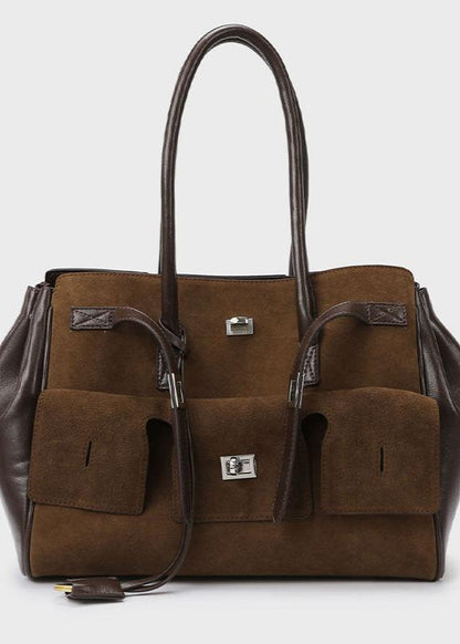 Leather Suede Tote Bag Vintage Two Tone