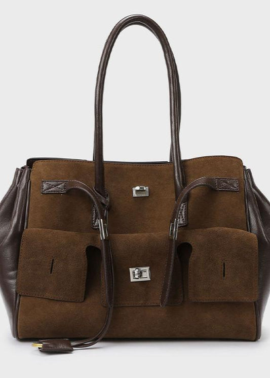 Leather Suede Tote Bag Vintage Two Tone