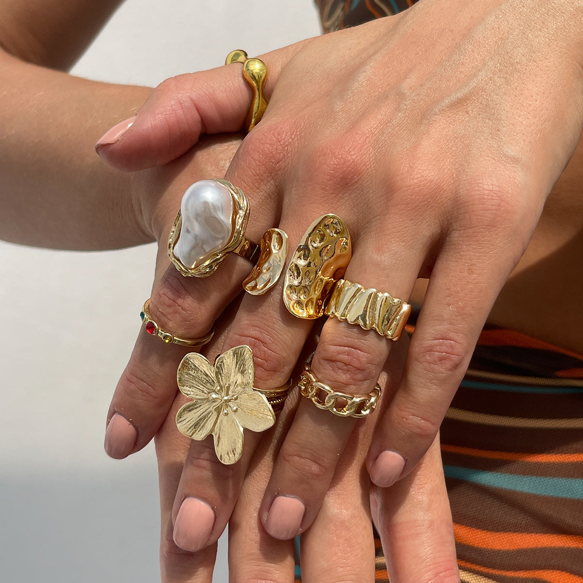 Baroque-Inspired Pearl And Gemstone Ring With Floral Design