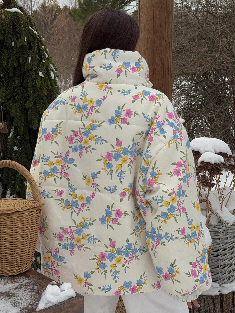 Trendy Women's Floral Print Cotton Jacket Cozy All-Season Outerwear