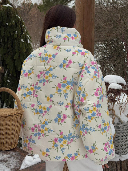 Trendy Women's Floral Print Cotton Jacket Cozy All-Season Outerwear