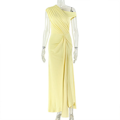 Solid Color Bodycon One-Shoulder A-Line Maxi Dress