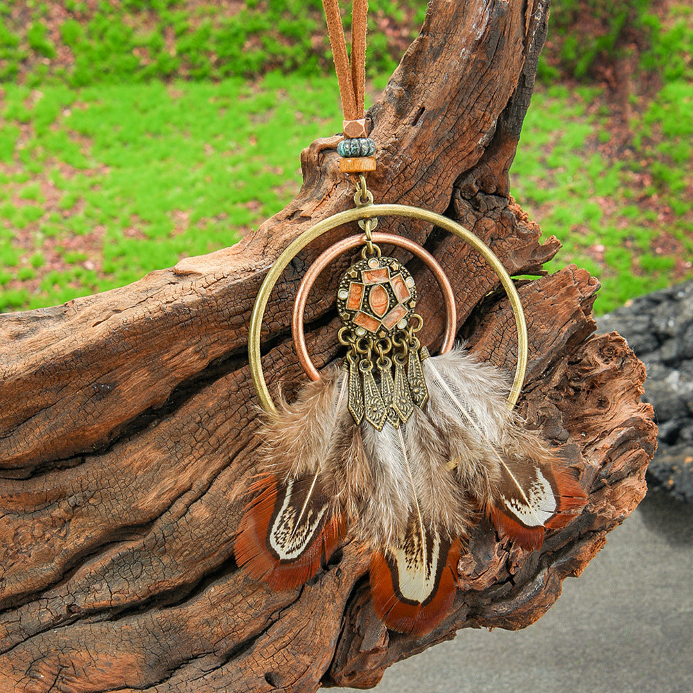 Colorful Feather Pendant Necklace Bohemian Style Butterfly Jewelry